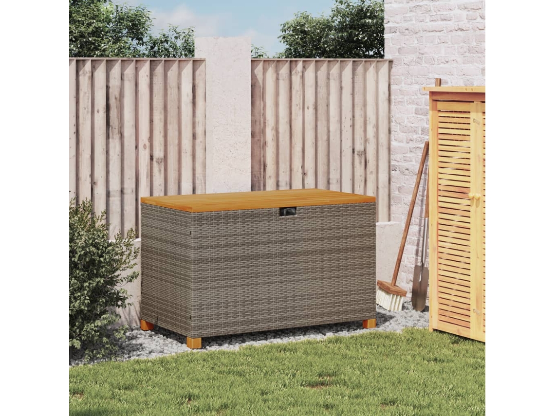 Caixa Arrumação Jardim 110X55X63 Cm Vime Pe/Acácia Maciça Cinza PANGSHIYUAN