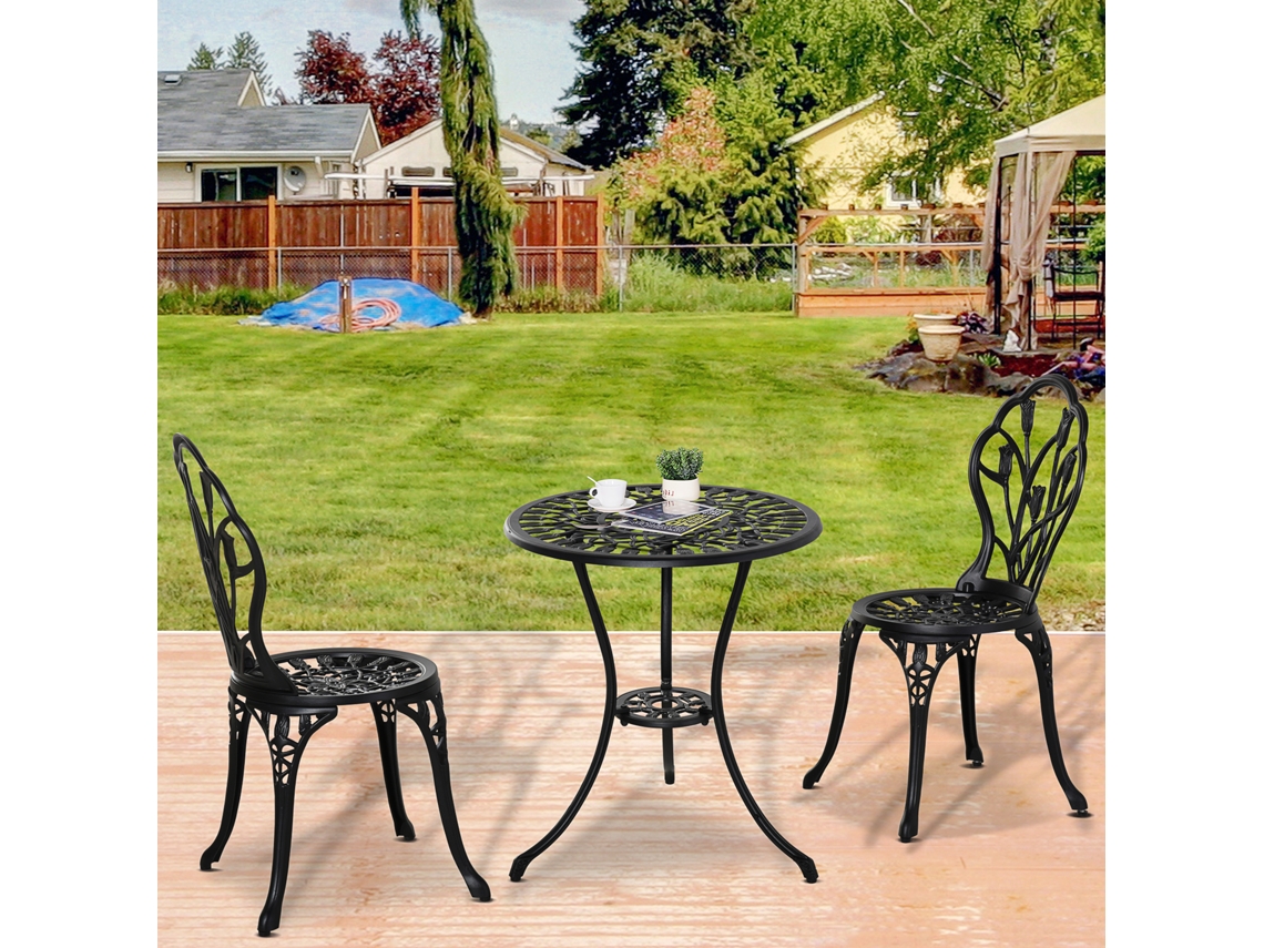 Mesa E Cadeiras De Jardim Alumínio Cor Negro Ø60x67 Cm Outsunny