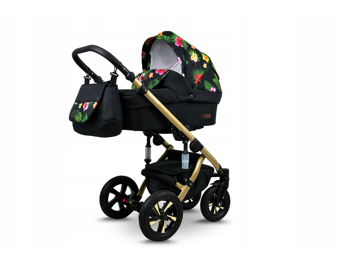 Carrinho de Bebé Multifuncional BABYLUX SKY LARK 4 Em 1 -Paradise Flowers GOLD FRAME - Ajustável e dobrável Construção leve em alumínio - Acessórios