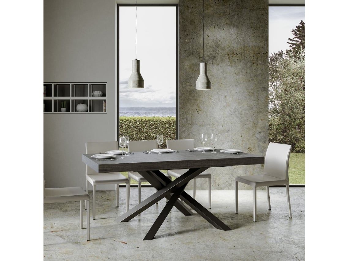Mesa de Jantar Extensível 90X160/264 Cm Volantis Premium Cimento Quadro Antracite ITAMOBY