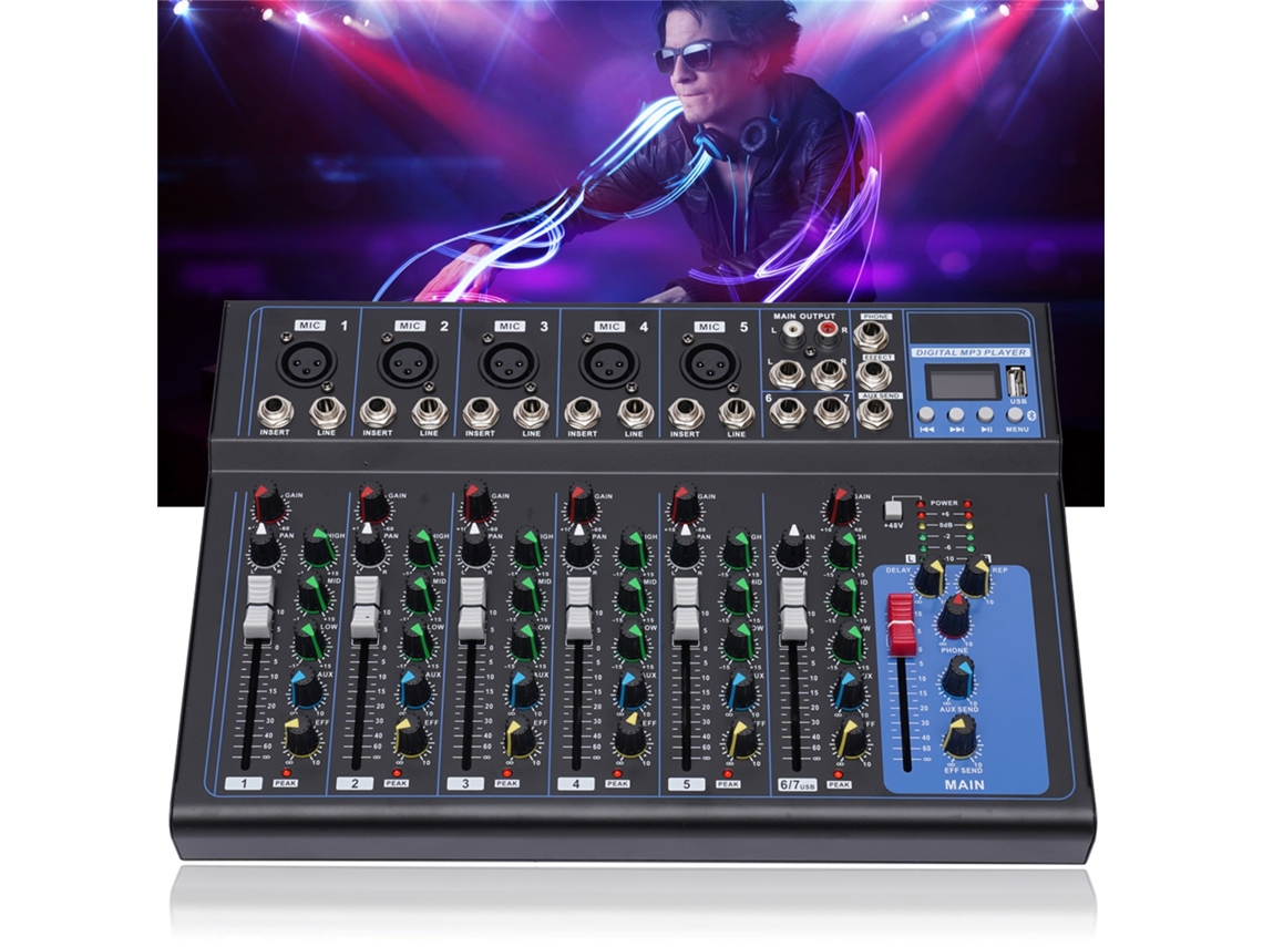 Console de mixagem de som, entrada de 7 canais, compatibilidade sem fio, M OEM