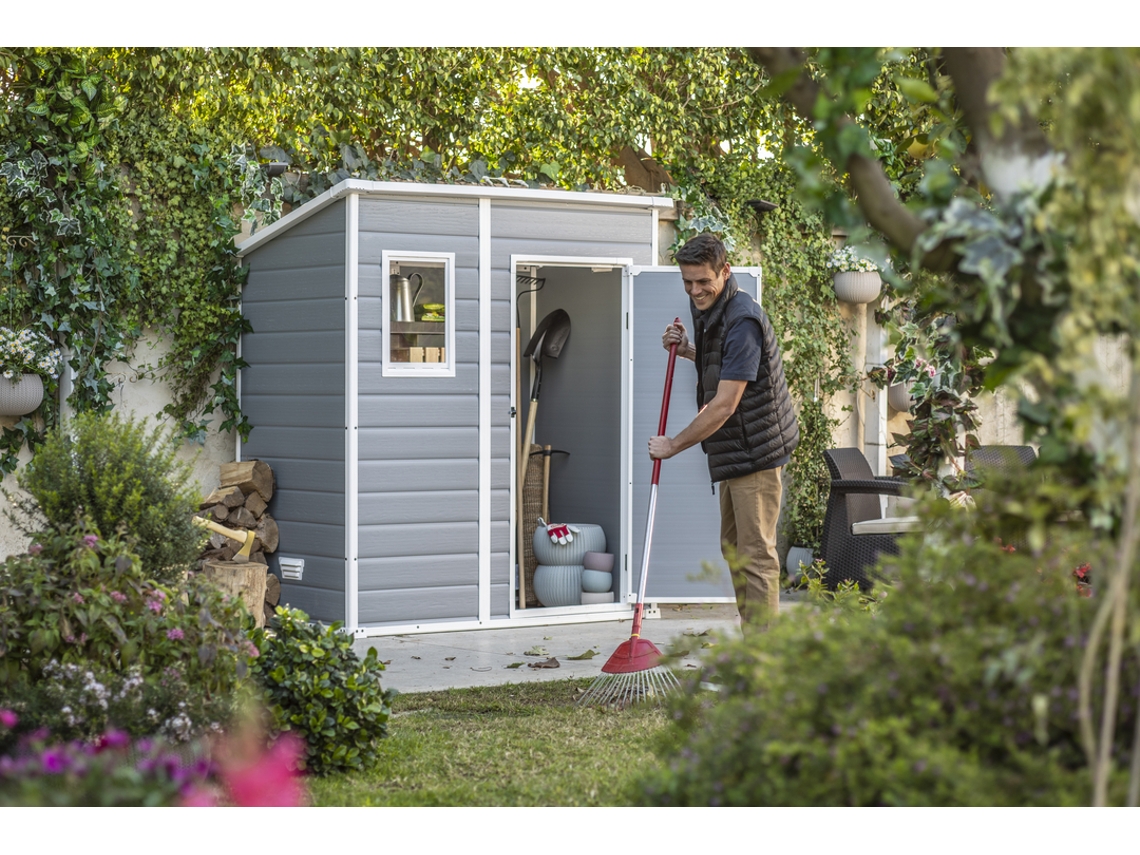 KETER Casa de Jardim Manor pent 6x4 ao ar livre abrigo de armazenamento arrumação aço metal resina 184x111x201 WxDxH cm