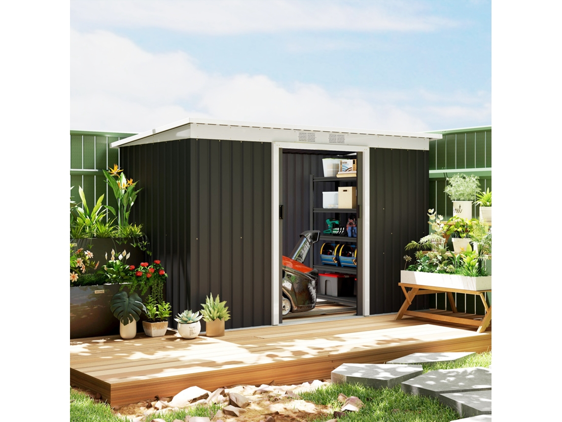 Abrigo de Jardim Aço Galvanizado e PP cor Gris 280x130x172cm OUTSUNNY