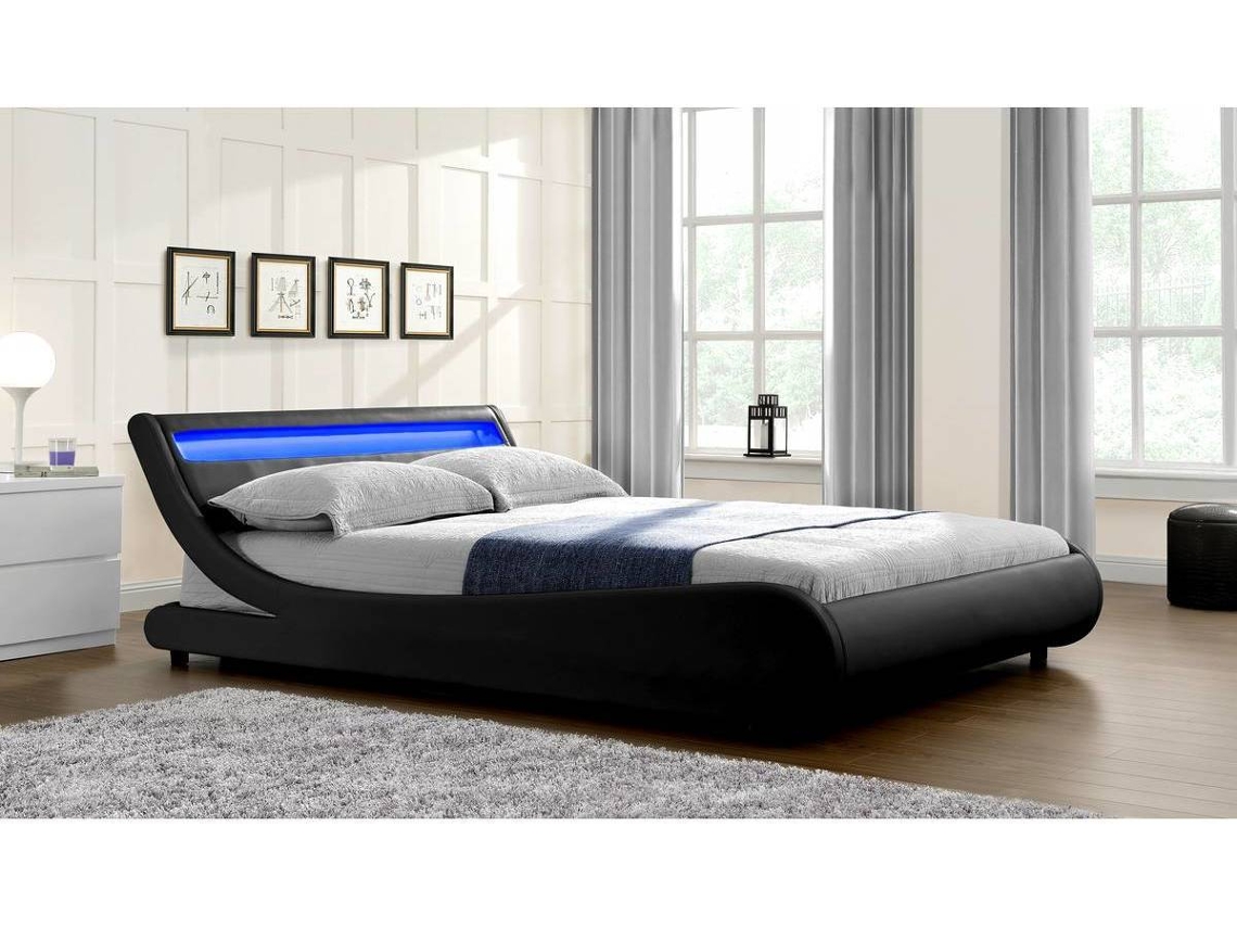 Cama HABITAT ET JARDIN LED Natacha Preto (160x200 cm - PVC e PU)