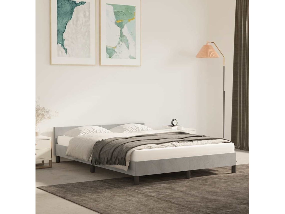 vidaXL Estrutura de cama c/ cabeceira 140x190 cm veludo cinzento-claro