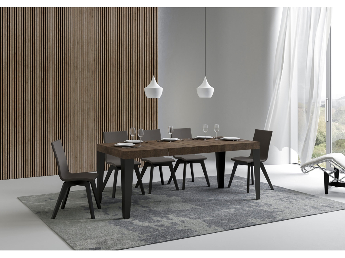 Mesa de Jantar Extensível 90X120/224 Cm Flame Premium Nogueira Quadro Antracite ITAMOBY