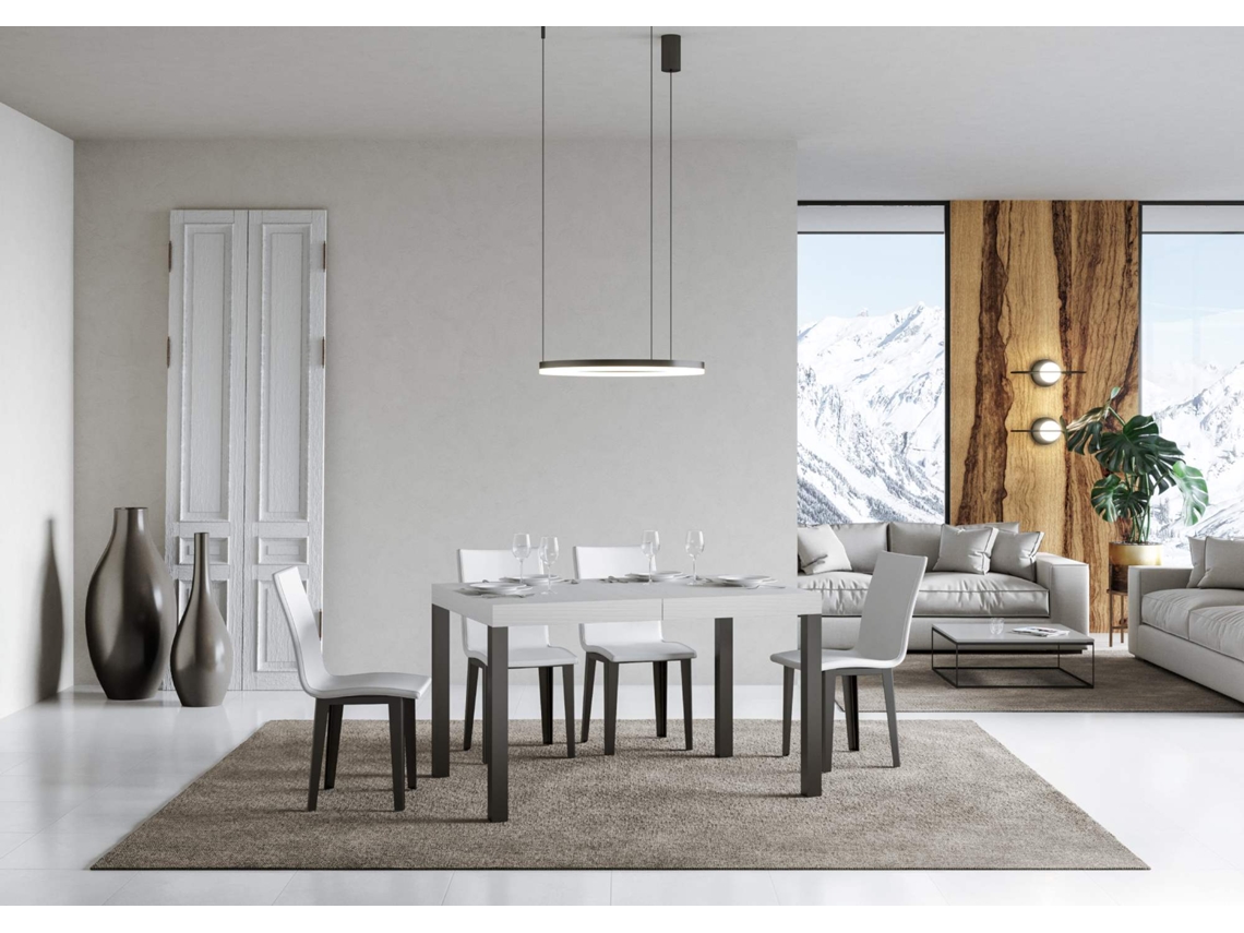 Mesa de Jantar Extensível 90X120/224 Cm Everyday Premium Cinza Branca Quadro Antracite ITAMOBY