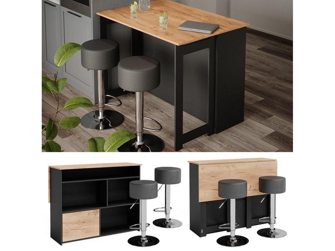 Conjunto de mesa de bar Vicco Dominic, carvalho dourado, 116 x 37 cm com 2 bancos de bar