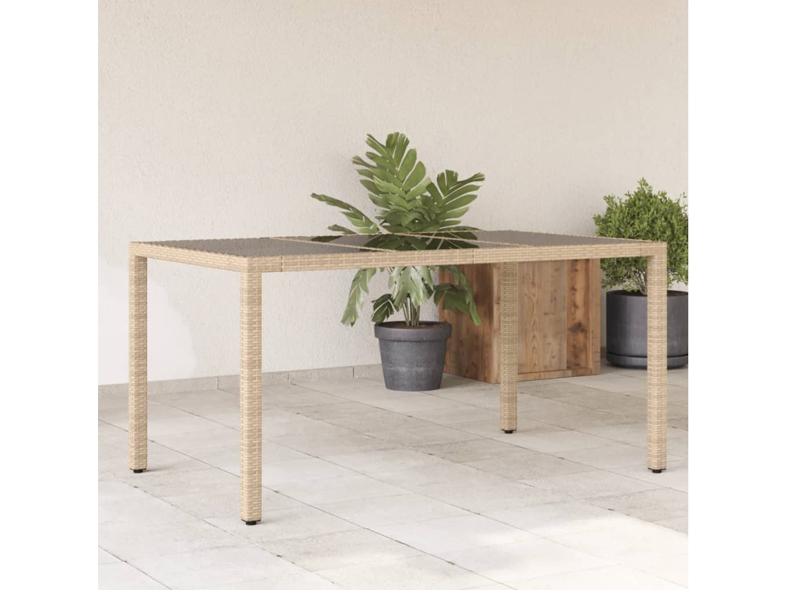 Mesa de Jardim com Tampo de Vidro VIDAXL Vime Pe Bege 150X90X75 Cm
