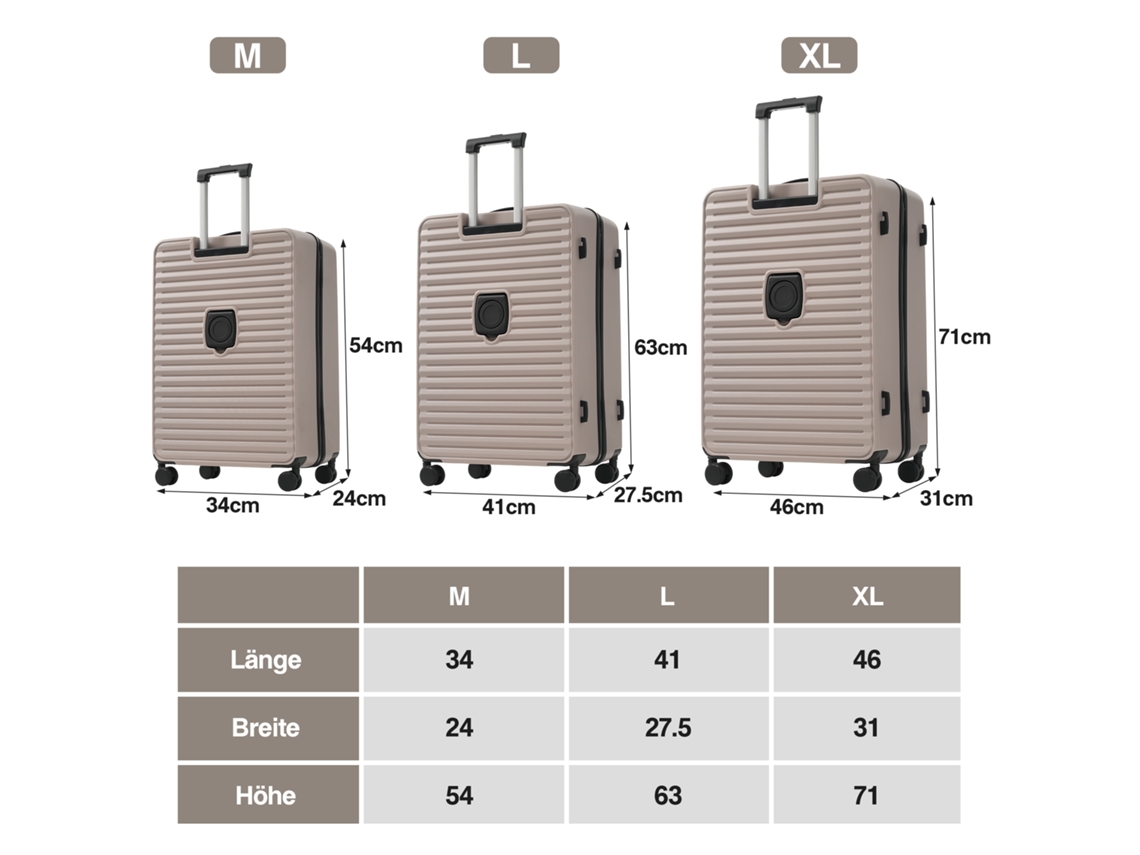 Conjunto De Malas 3 Peças Com Abertura Frontal,porta Copos Dobrável,material Abs,fechadura Tsa E Rodinhas 360 Graus Marrom Antigo Mega Echo Trade Shop