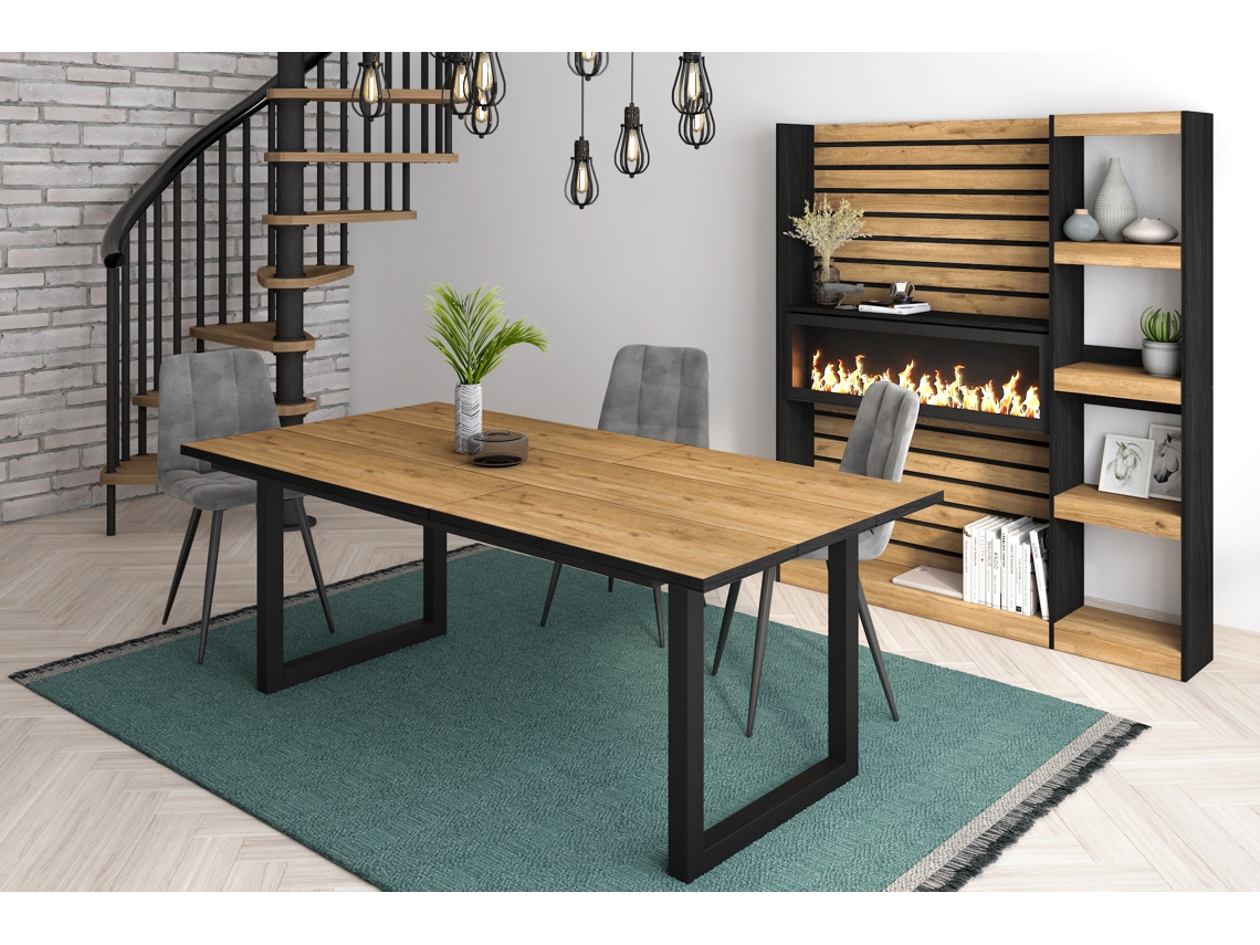 Mesa de Sala de Jantar 10 Pessoas 200 Ideal para Reuniões Familiares Oak e Preta Estilo Industrial DUERMETE ONLINE