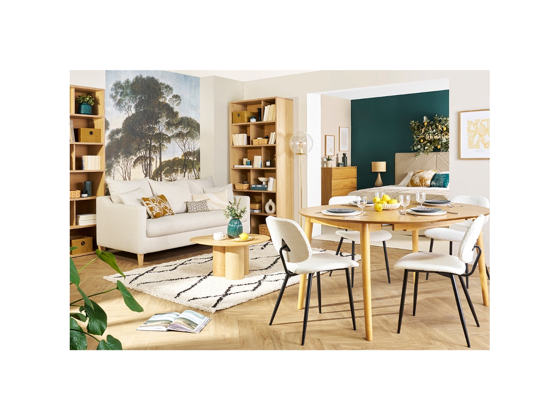 Mesa redonda extensível com extensões integradas em madeira de carvalho claro 115-154 cm EGO MILIBOO