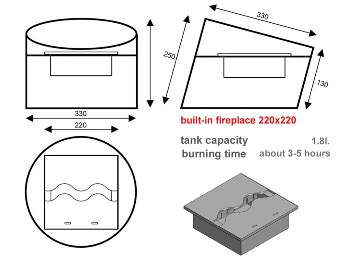 Lareira a bioetanol de inserção autónoma. TAMBORA GOLD OUTINFIRE