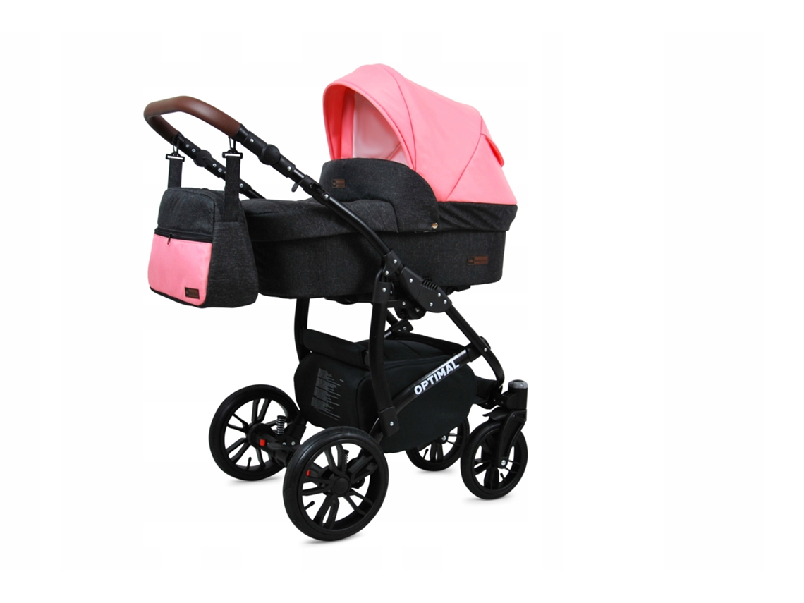 Carrinho De Bebé Multifuncional Babylux Optimal 4 Em 1 -black Coral Black Frame - Ajustável E Dobrável Construção Leve Em Alumínio - Acessórios