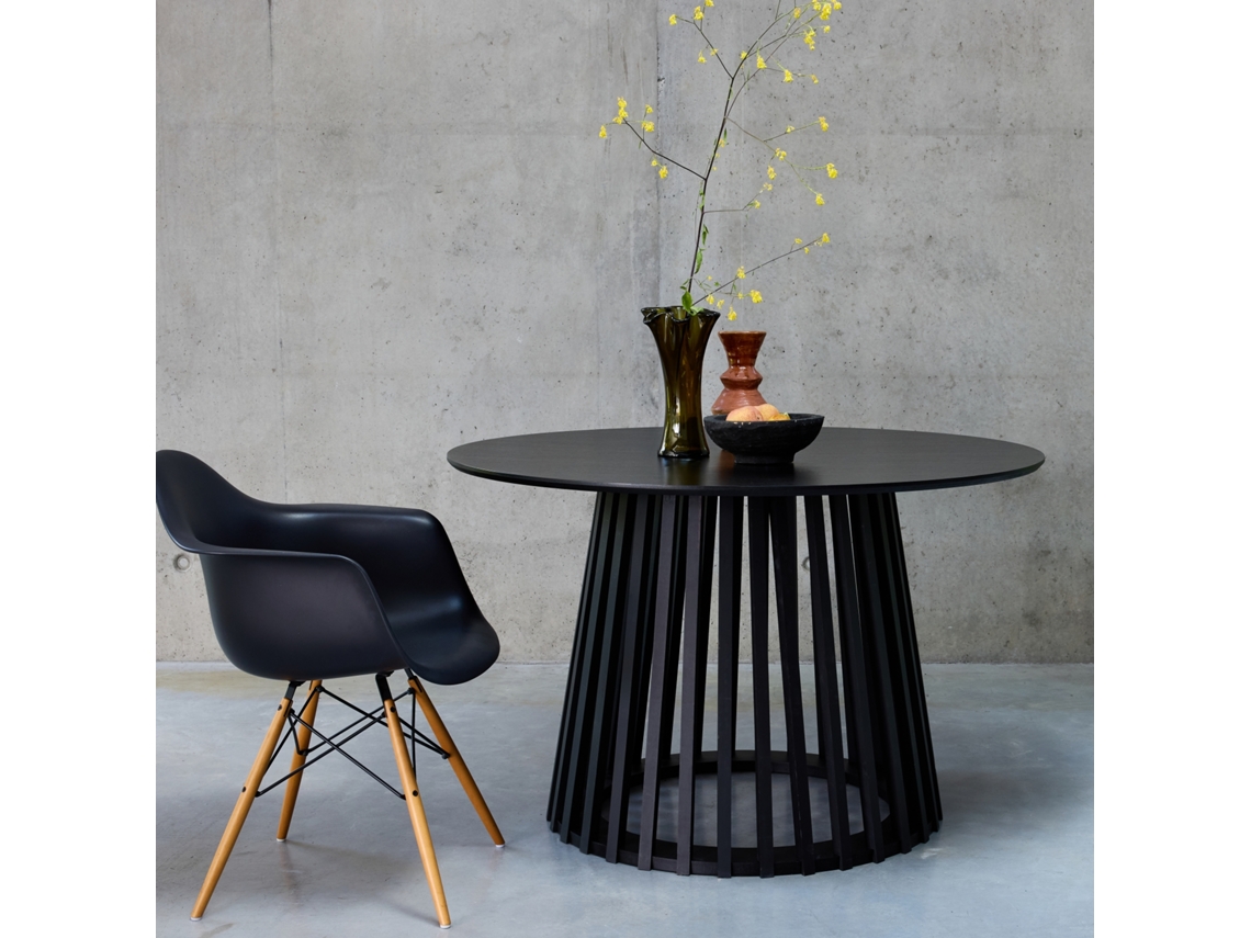 Mesa De Jantar Com Efeito De Madeira, Pernas Em Abeto, 4 Lugares, Preto Sweeek