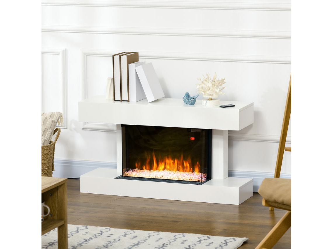 Lareira Elétrica MDF, Aço e Vidro Temperado cor Blanco 98x27x54,5 cm HOMCOM