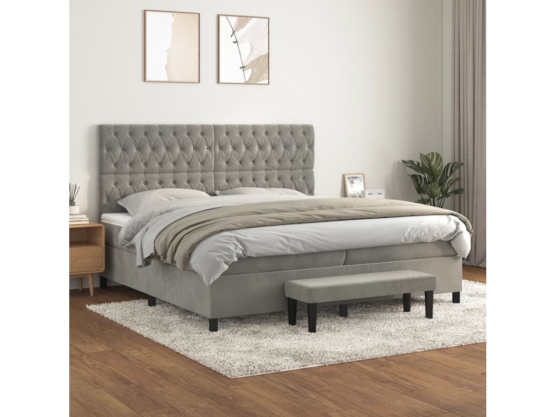 Cama Box Spring VIDAXL (Cinzento - Veludo - 203 x 200 x 128 cm)