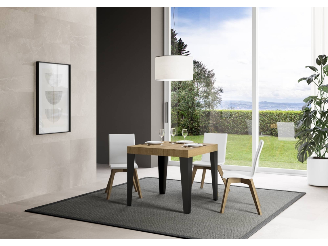 Mesa de Jantar Extensível 90X90/246 Cm Flame Premium Carvalho Natural Quadro Antracite ITAMOBY
