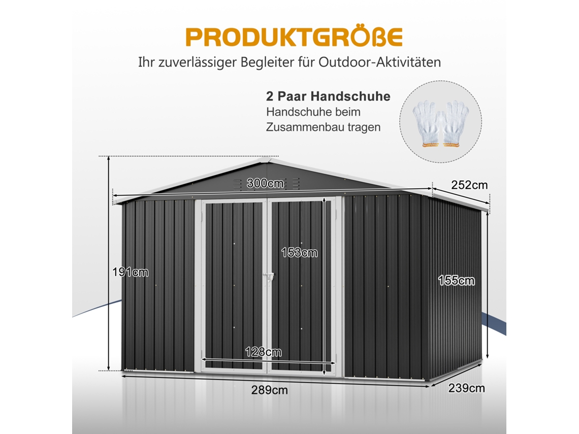Grande Galpão De Metal Para Jardim, 300x252x191 Cm, Modelo Xxxl, Com Telhado Inclinado, Ideal Para Ferramentas Zkaka