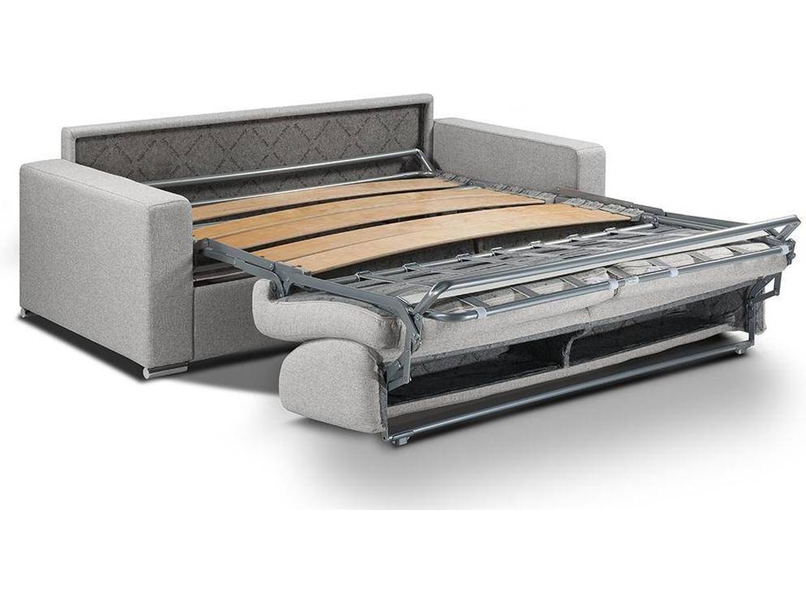 Sofá Cama Calito VENTE-UNIQUE (Cinzento - Tecido e Veludo - 214x94x85 cm/Dimensões da cama: 160-179 cm)