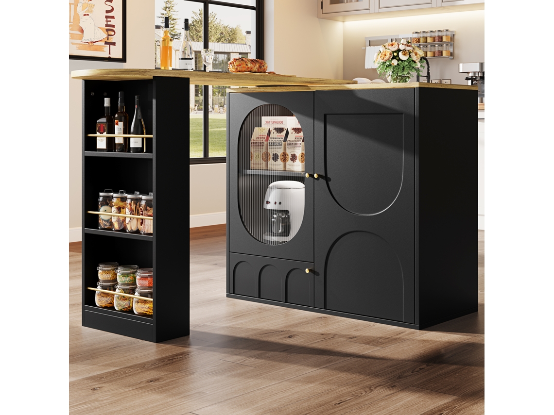 Balcão De Bar Giratório 360° Com Espaço De Armazenamento, Mesa Alta Para Café, Ilha De Cozinha Com Portas, Branco E Preto Sini Tech Store