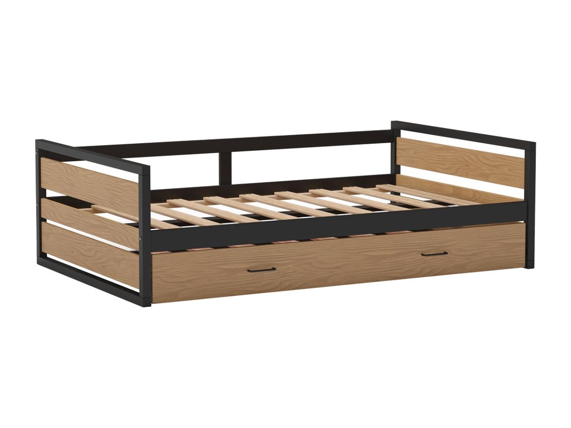 Cama Dupla Com Gaveta Boston Vente Unique Natural Claro 120 X 200 Cm Com Colchão Com Estrado