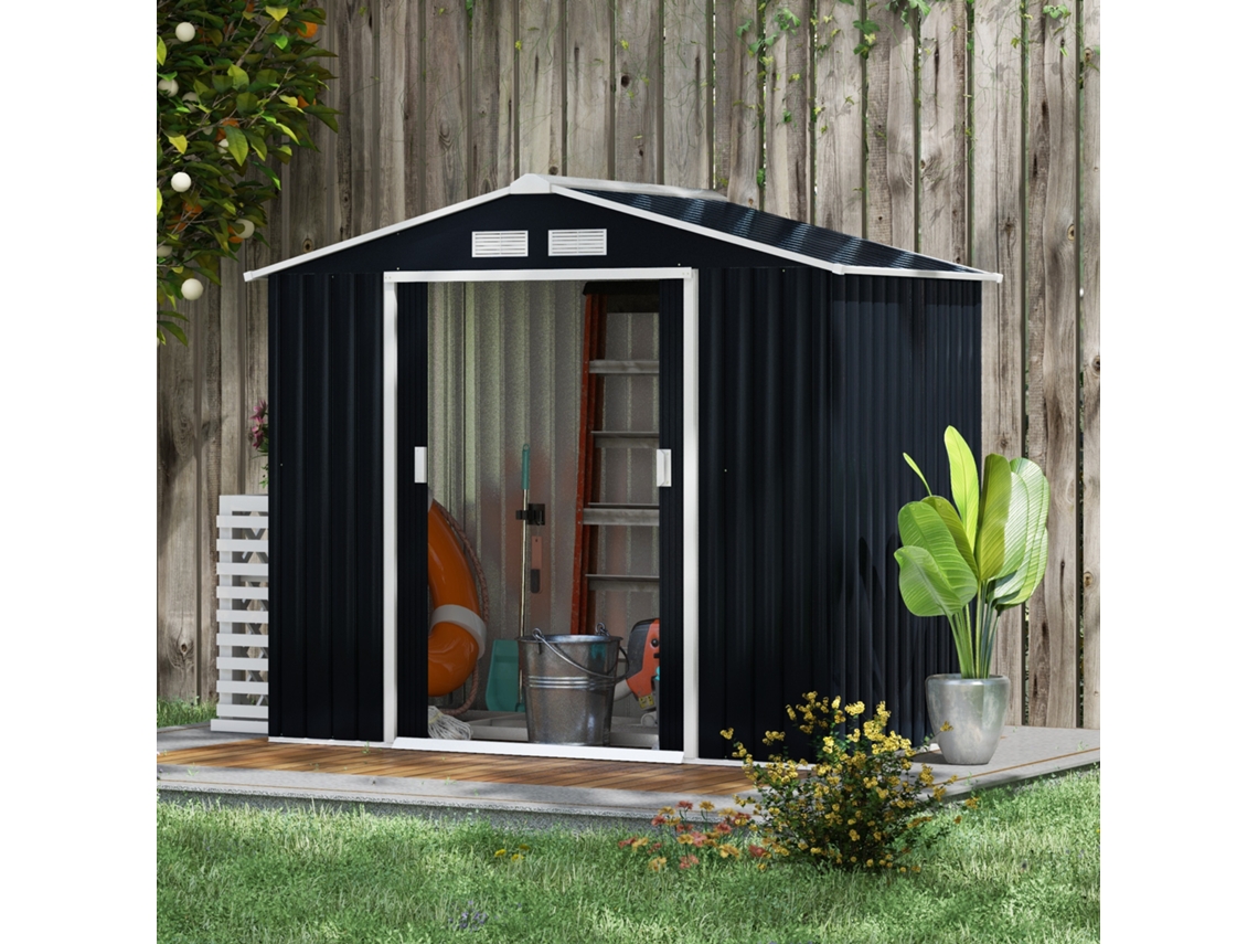 Abrigo de Armazenamento Aço Galvanizado e PP cor Gris 213x130x185 cm OUTSUNNY