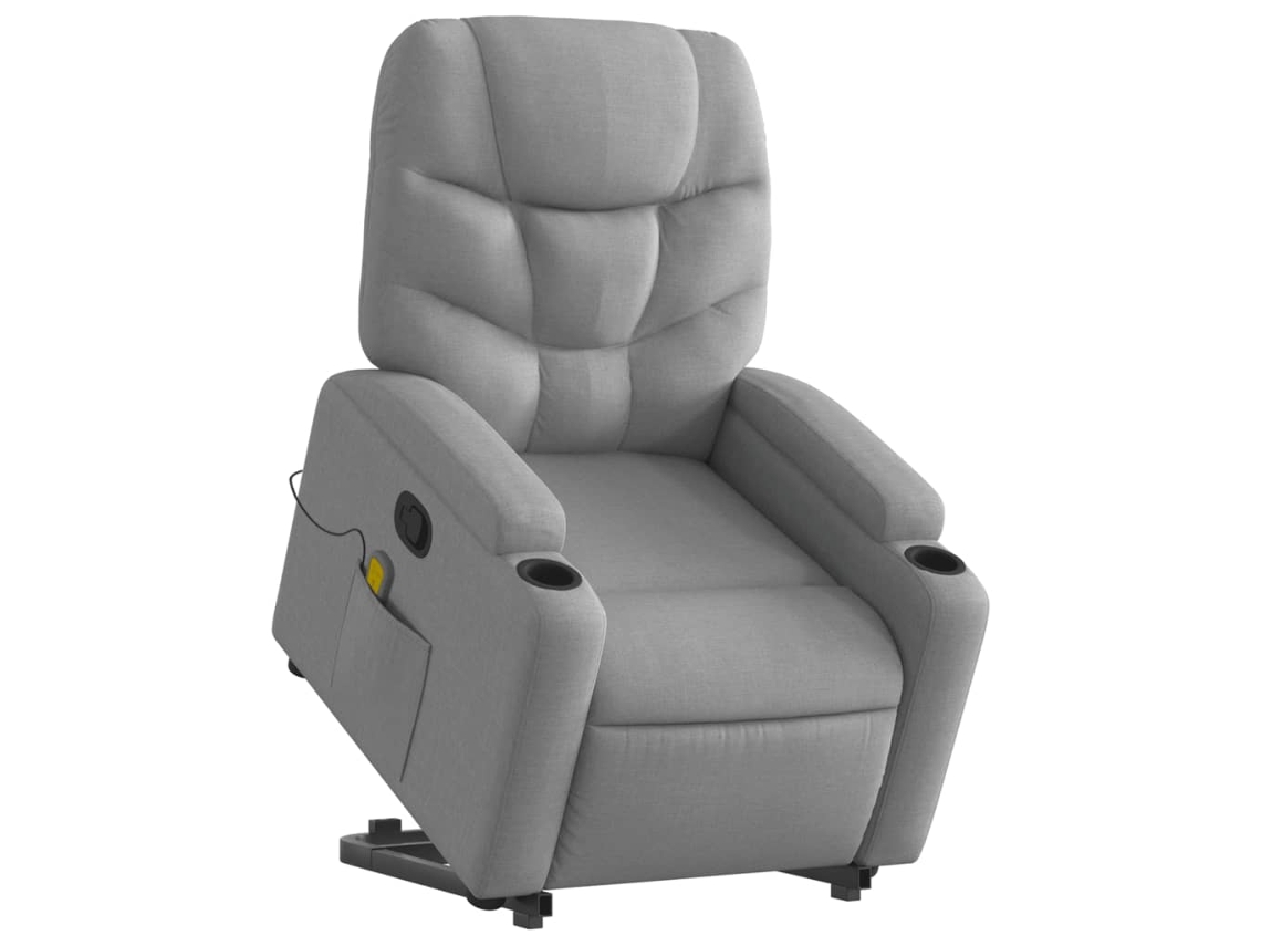 Poltrona reclinável massagens tecido cinzento-claro