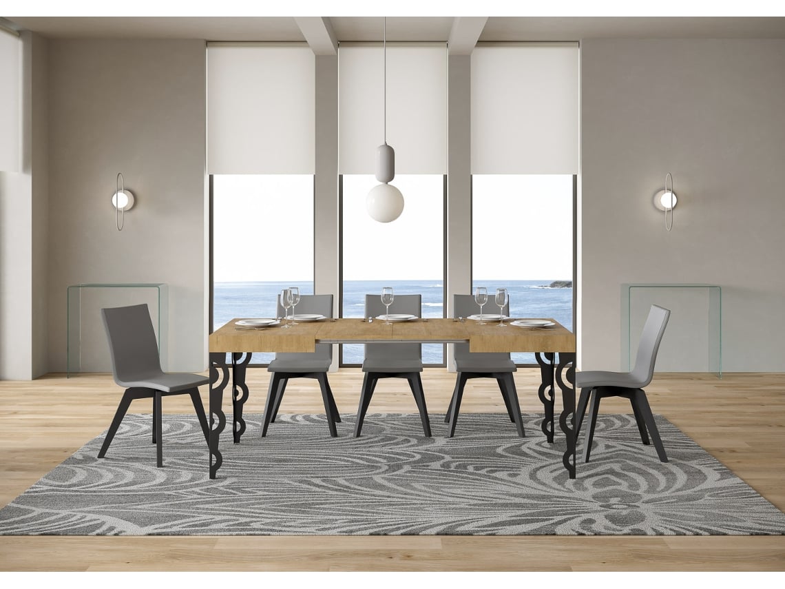 Mesa de Jantar Extensível 70X110/194 Cm Karamay Carvalho Natural Quadro Antracite