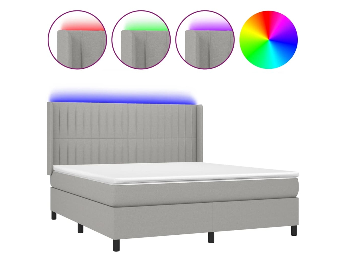 Cama Box Spring com Colchão e Led 180X200 Cm Tecido Cinza-Claro