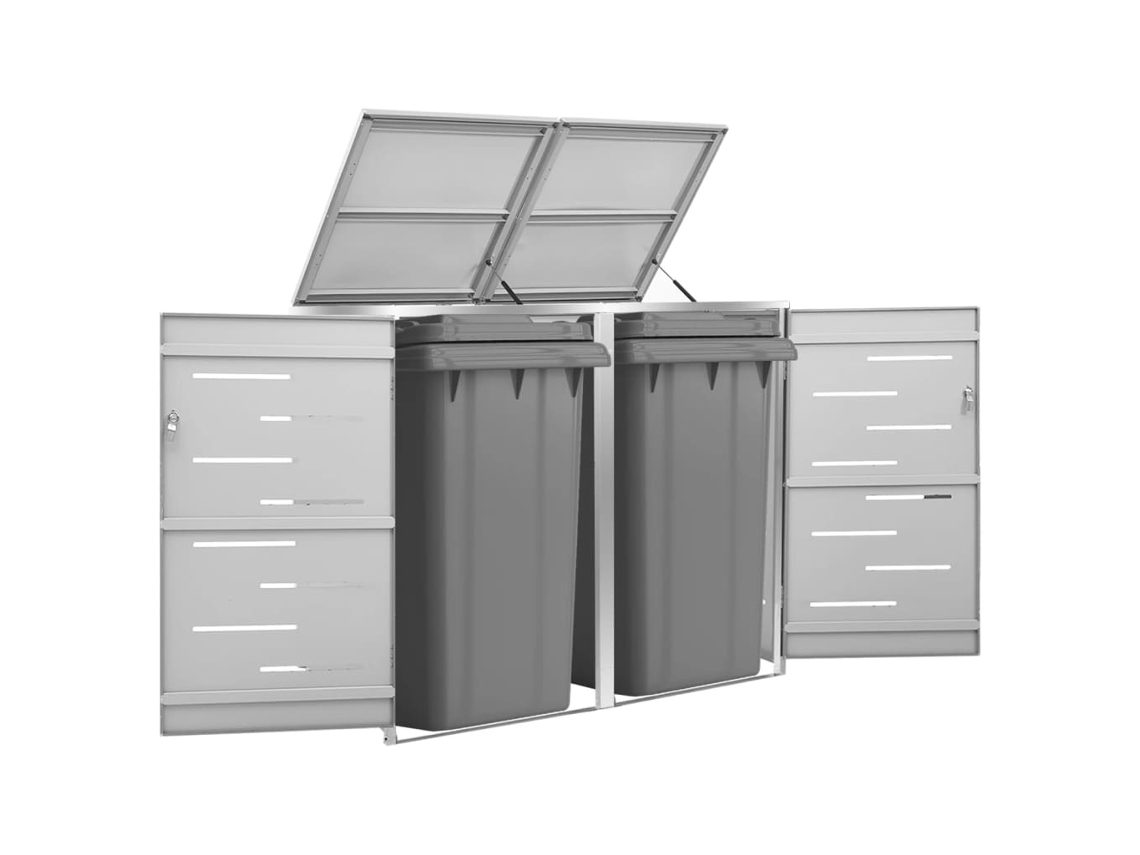 Abrigo para Caixotes do Lixo VIDAXL Para Cinzento Aço Inoxidável (138x77,5x112,5 cm)