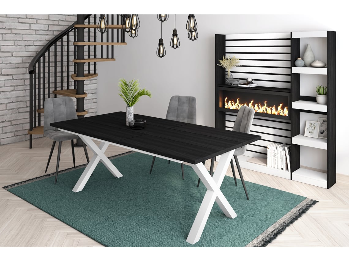 Mesa de Sala de Jantar 10 Pessoas 200 Ideal para Reuniões Familiares Preto Estilo Industrial DUERMETE ONLINE