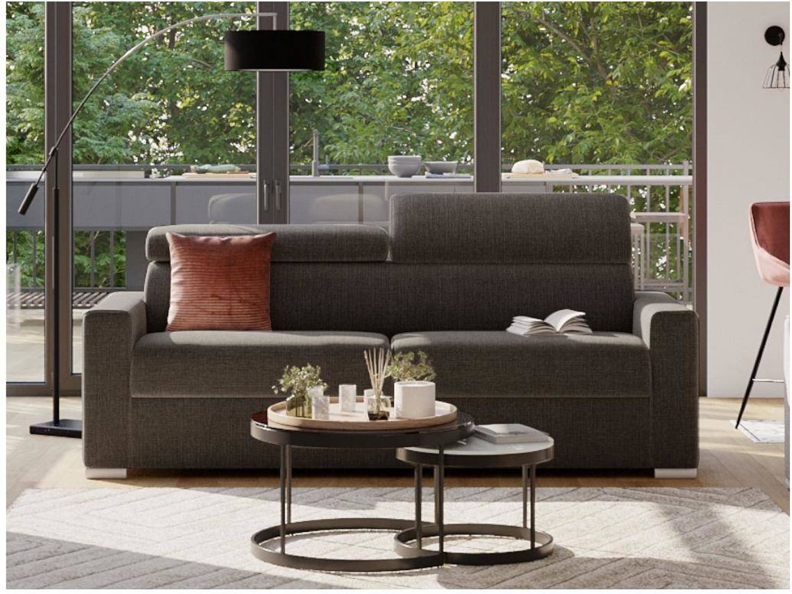 Sofá Cama Vizir LINEA SOFA (Castanho Chocolate - Tecido e Veludo - 176x94x100 cm/Dimensões da cama: 120 – 139 cm)