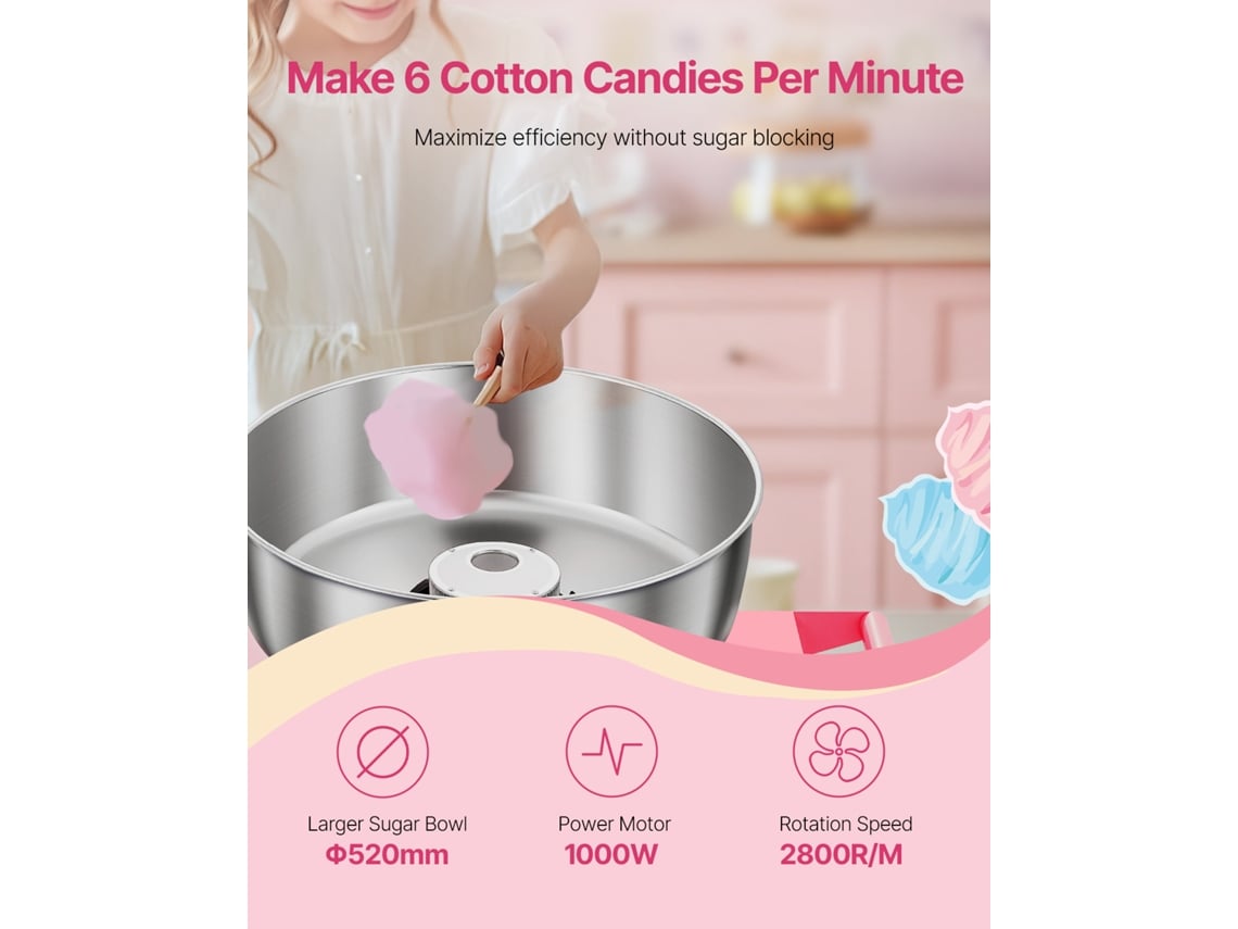 Máquina De Algodão Doce Com Carrinho 1000 W 819 X 520 X 855 Mm Rosa Vevor