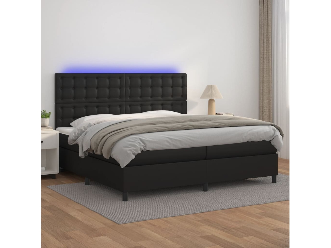 Cama Box Spring VIDAXL (Preto - Couro Artificial - 203 x 200 x 128 cm)