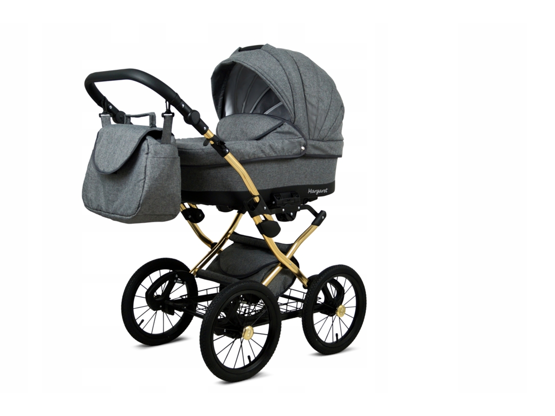 Carrinho de Bebé Multifuncional BABYLUX MARGARET GOLD 4 Em 1 -Grey Flex - Ajustável e dobrável Construção leve em alumínio - Acessórios