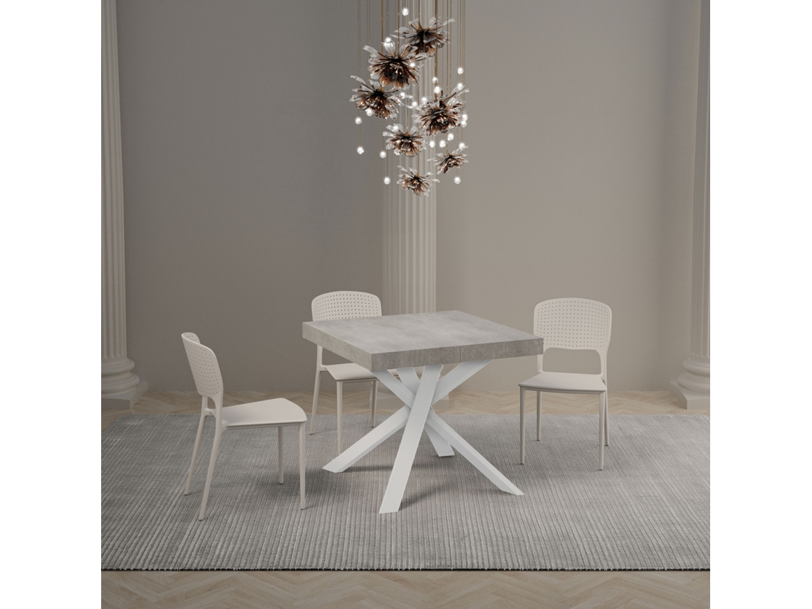 Mesa de Jantar Extensível 90X90/194 Cm Clerk Plano Cimento Pernas Brancas ITAMOBY