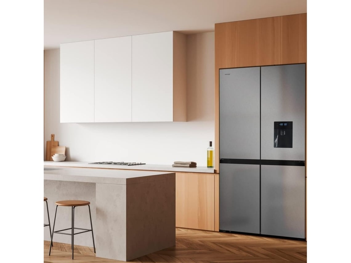 Frigorífico 4 Portas Inox Estilo Francês com 510 Litros de Capacidade 183 Cm de Altura 84 Cm de Largura com Dispensador de Água Classe E CECOTEC