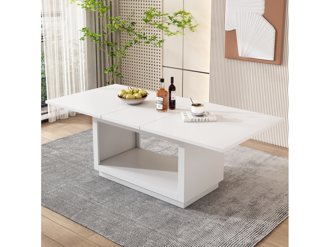 Mesa De Jantar Extensível 140 180x70x76,5 Cm Com Arrumação Por Baixo Estilo Moderno Branco