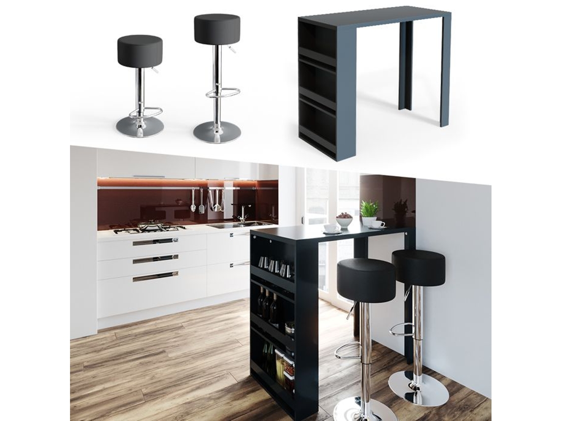Conjunto de mesa de bar Vicco, antracite, 117 x 57 cm com 2 bancos altos