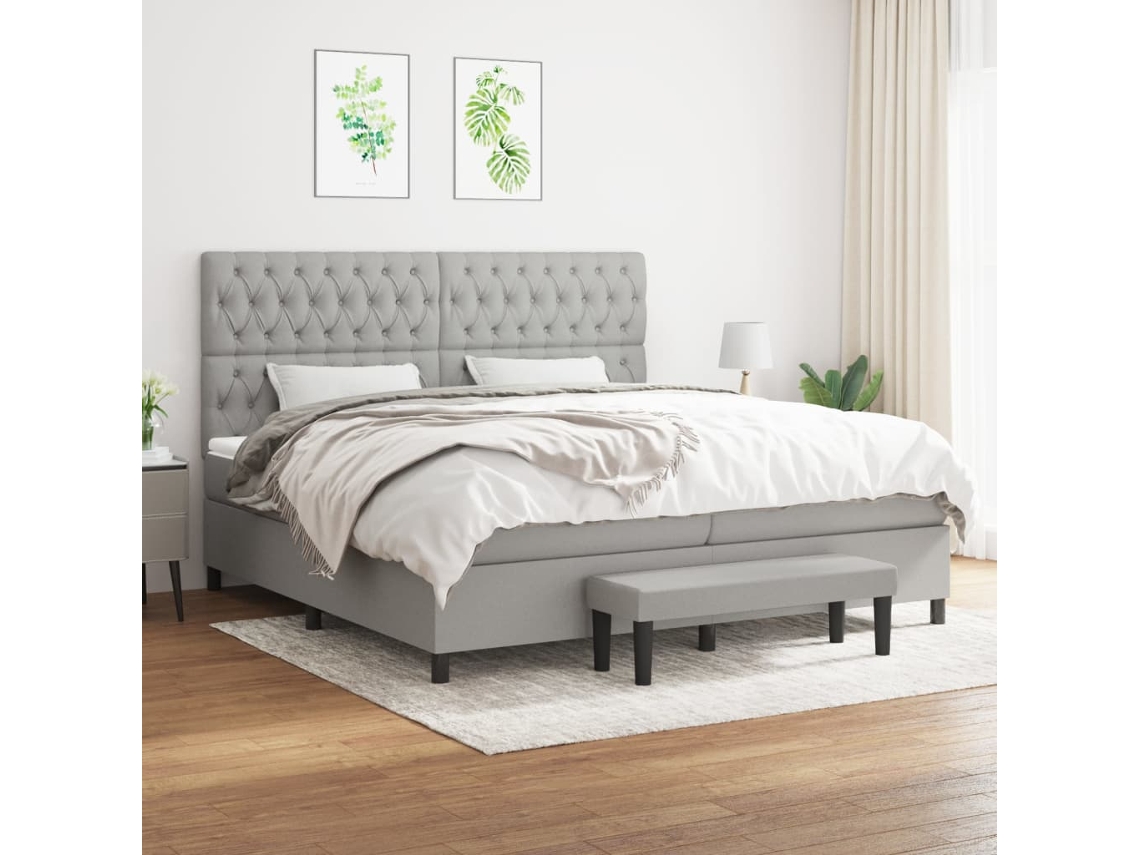 vidaXL Cama com molas/colchão 200x200 cm tecido cinza-claro