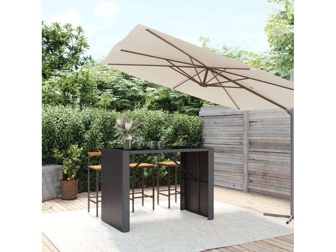Mesa de bar com tampo de vidro VIDAXL Preto Rattan / Vime