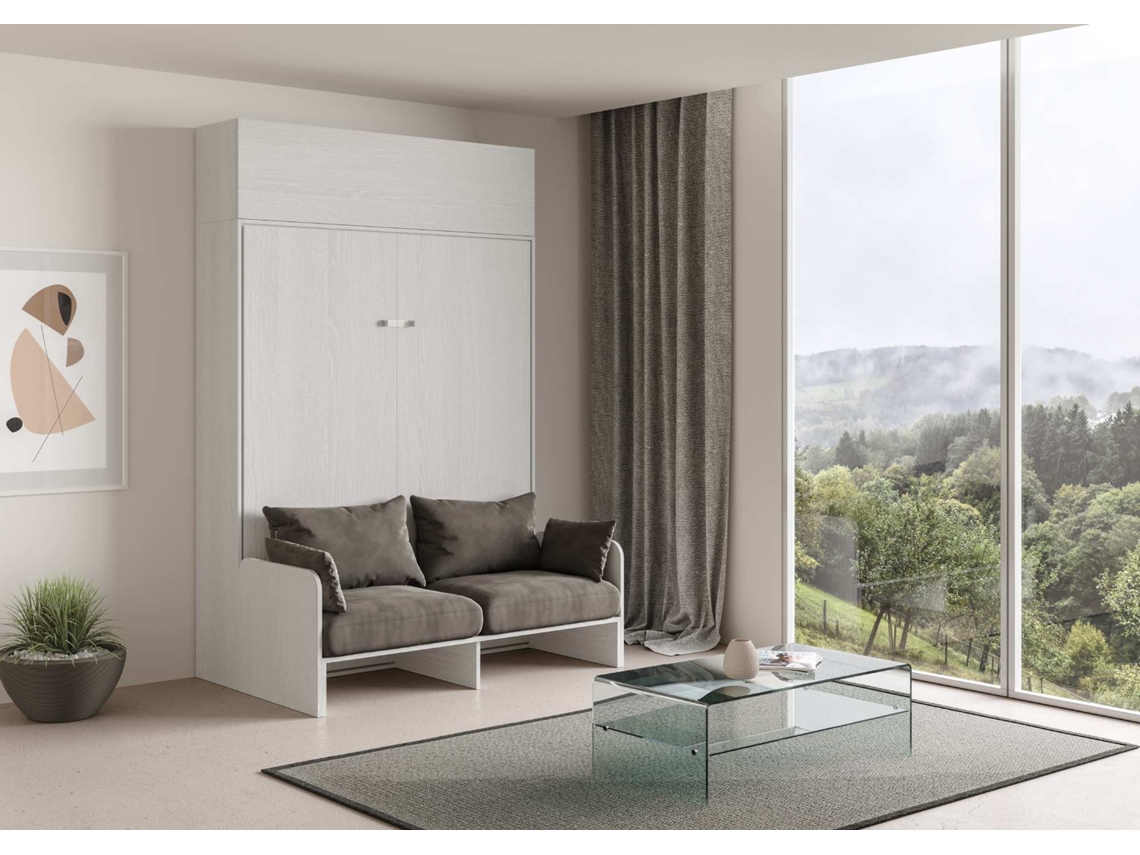 Cama Abatível 160 Vertical Sofà com Módulo a Parede Superior ITAMOBY Kentaro Sofà (174 x 105 x 250 cm - Painéis em Melamina - Freixo Branco)