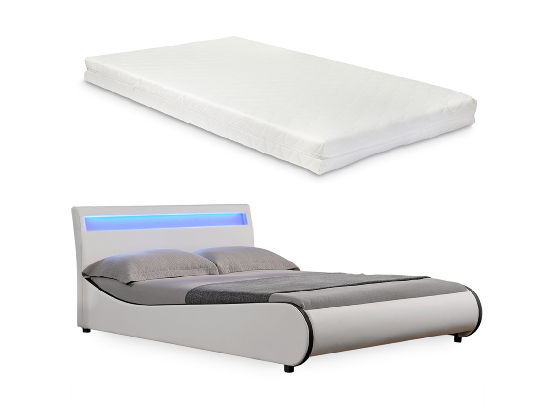 Cama de Casal CORIUM (221 x 149 x 83 cm - Couro Sintético - Branco)