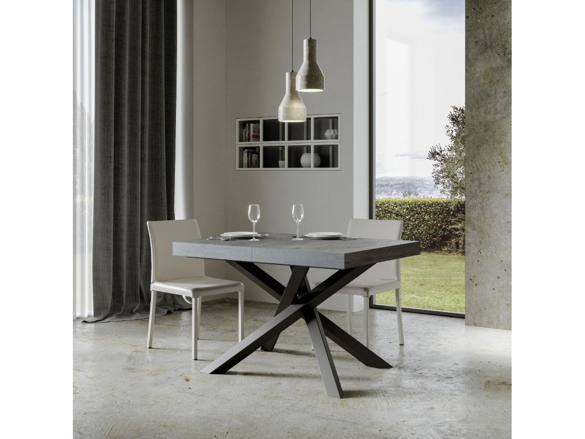 Mesa de Jantar Extensível 90X140/244 Cm Volantis Premium Cimento Quadro Antracite ITAMOBY