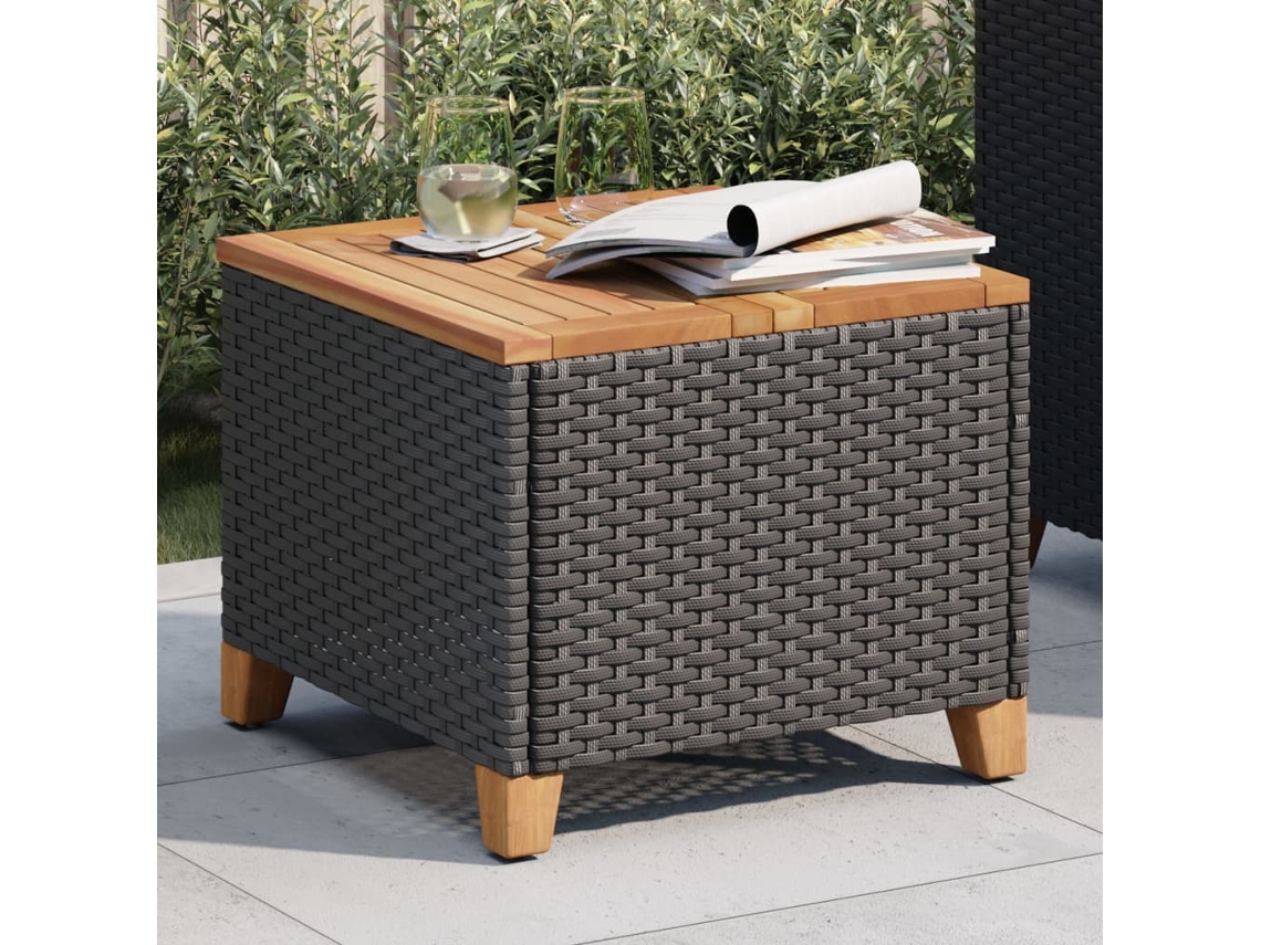 Mesa De Jardim 45x45x37 Cm Vime Pe E Madeira De Acácia Preto