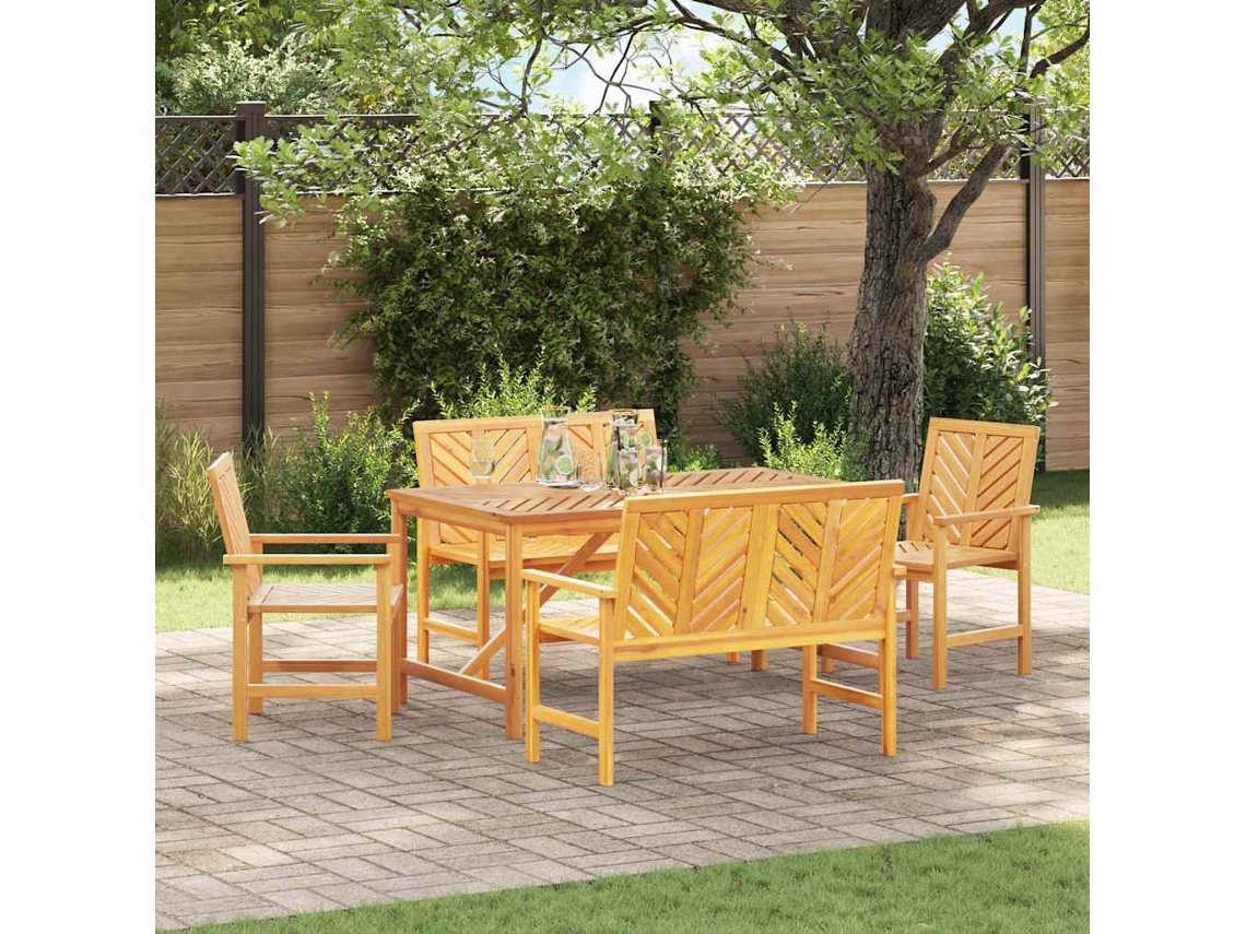 Conjunto 5 De Jantar De Jardim Em Madeira Vidaxl Castanho Madeira De Acácia Maciça