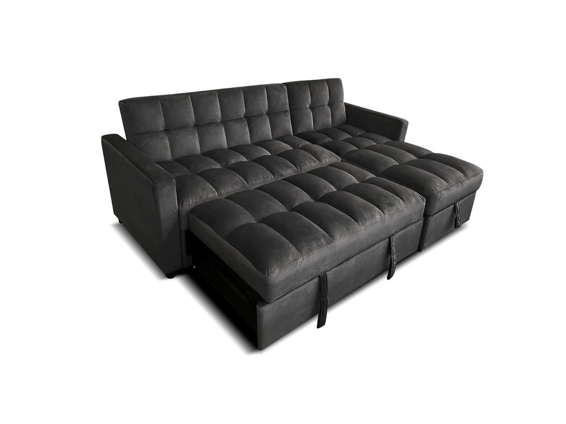 Sofá Cama Chaise Longue Kris 210cm Preto Saldosystocks