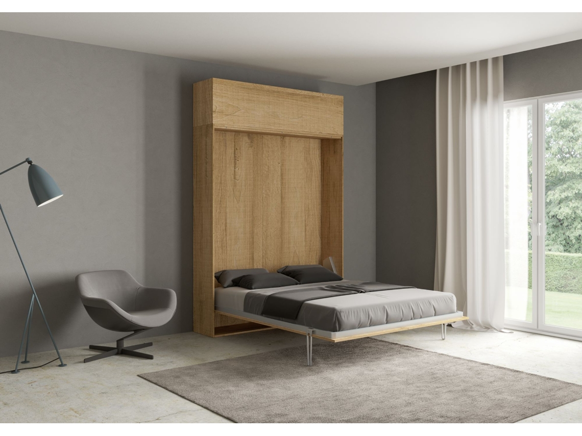 Cama Abatível 160 Vertical com Módulo a Parede Superior Roble Natural ITAMOBY Kentaro (174 x 39 x 210 cm - Painéis em Melamina - Carvalho Natural)
