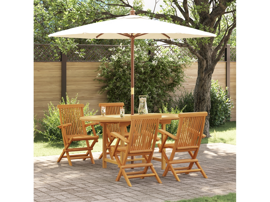 Conjunto 5 De Jantar De Jardim  Com Vidaxl Em Madeira De Teca Sólida